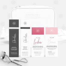 Load image into Gallery viewer, ADOREYES Festive Treat Holiday Bundle - Includes Plus Lashes &amp; Brows Serum, Obsidian Mascara &amp; Eyeliner, Lash Curler, and Travel Skincare Bag