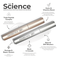 Load image into Gallery viewer, The science of ADOREYES Plus Lashes and Brows Growth Serum Made in Canada with Triple Peptide Complex, Hydro and Vitamin Boost, DHT, Blockers, Damage and Repair System